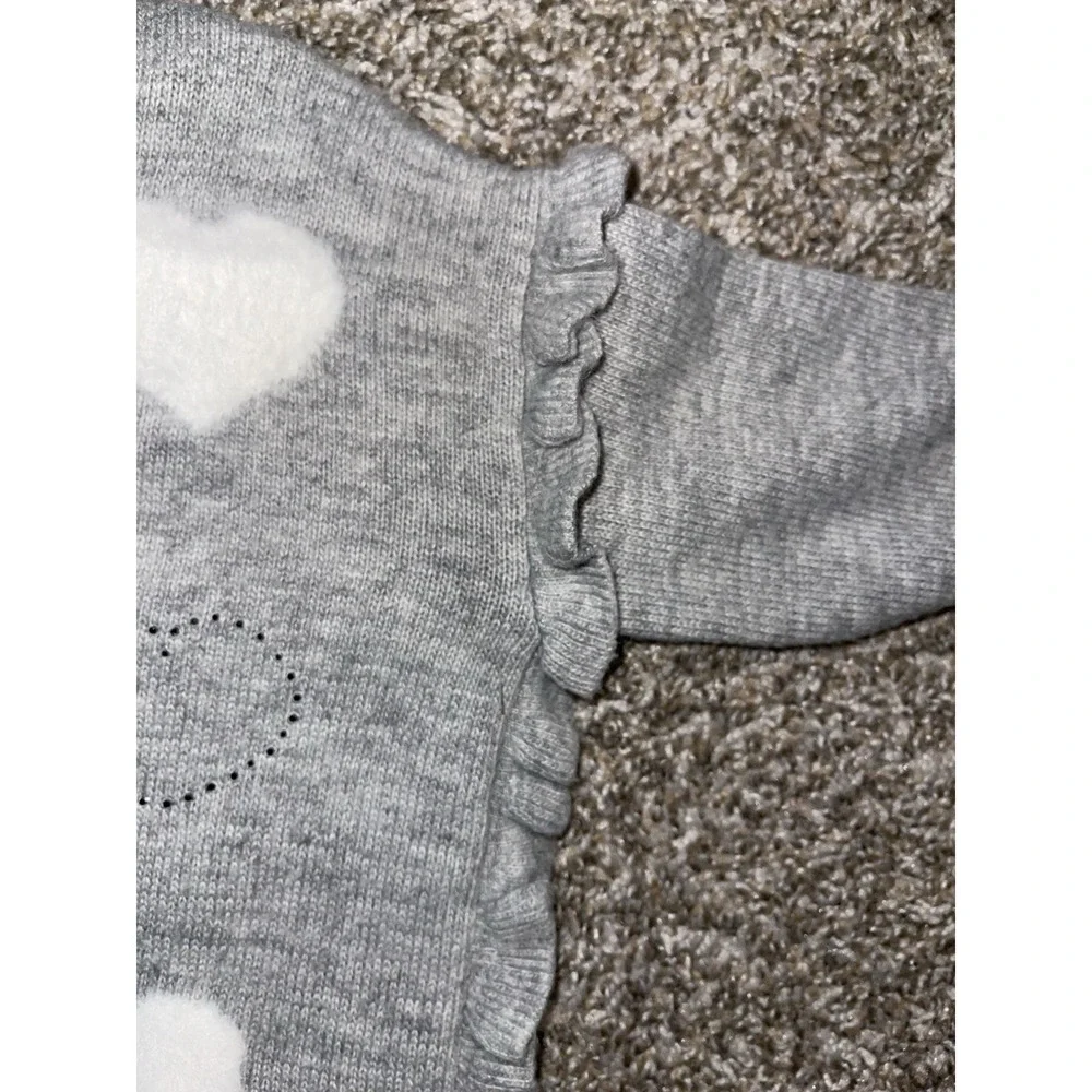 Mayoral Glitter & Fuzzy Hearts‎ Ruffle Sweater Gray Toddler Little Girl Size 5